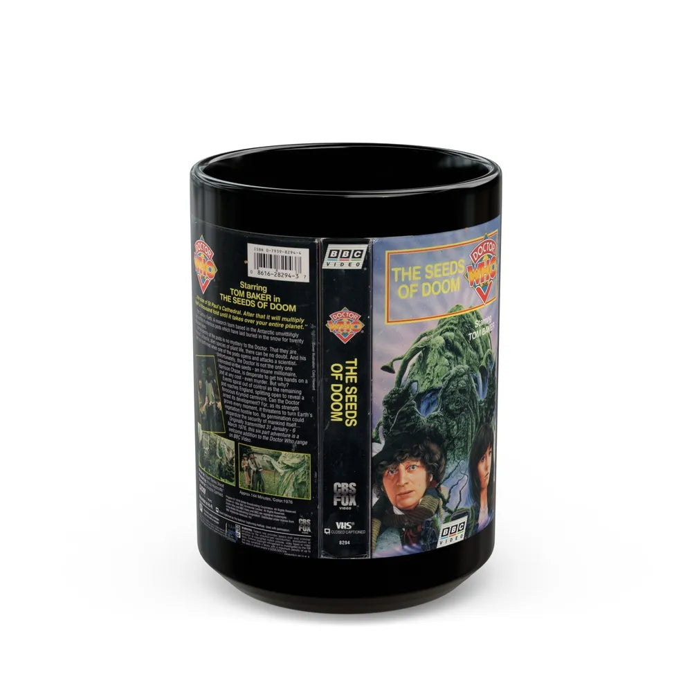 DOCTOR WHO THE SEEDS OF DOOM (VHS COVER) - Black Coffee Mug-15oz-Go Mug Yourself