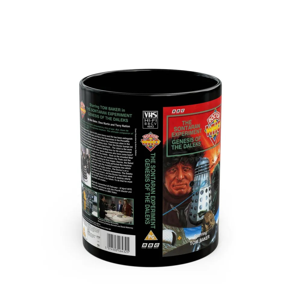 DOCTOR WHO THE SONTARAN EXPERIMENT AND DENESIS OF THE DALEKS (VHS COVER) - Black Coffee Mug-11oz-Go Mug Yourself