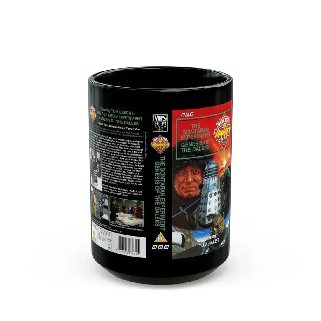DOCTOR WHO THE SONTARAN EXPERIMENT AND DENESIS OF THE DALEKS (VHS COVER) - Black Coffee Mug 15oz - Go Mug Yourself
