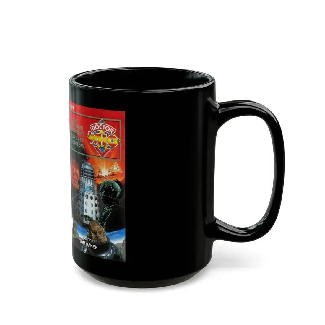 DOCTOR WHO THE SONTARAN EXPERIMENT AND DENESIS OF THE DALEKS (VHS COVER) - Black Coffee Mug - Go Mug Yourself