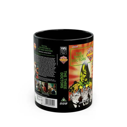DOCTOR WHO THE THREE DOCTORS (VHS COVER) - Black Coffee Mug 11oz - Go Mug Yourself