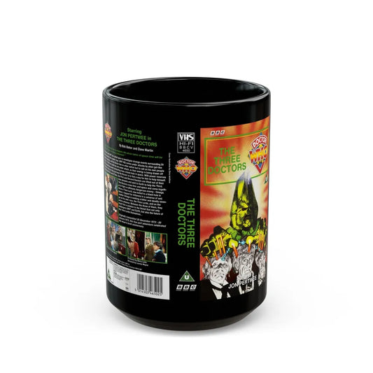 DOCTOR WHO THE THREE DOCTORS (VHS COVER) - Black Coffee Mug-15oz-Go Mug Yourself