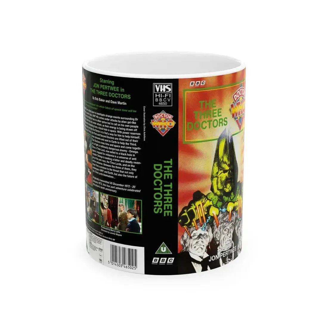 DOCTOR WHO THE THREE DOCTORS (VHS COVER) - White Coffee Mug 11oz - Go Mug Yourself