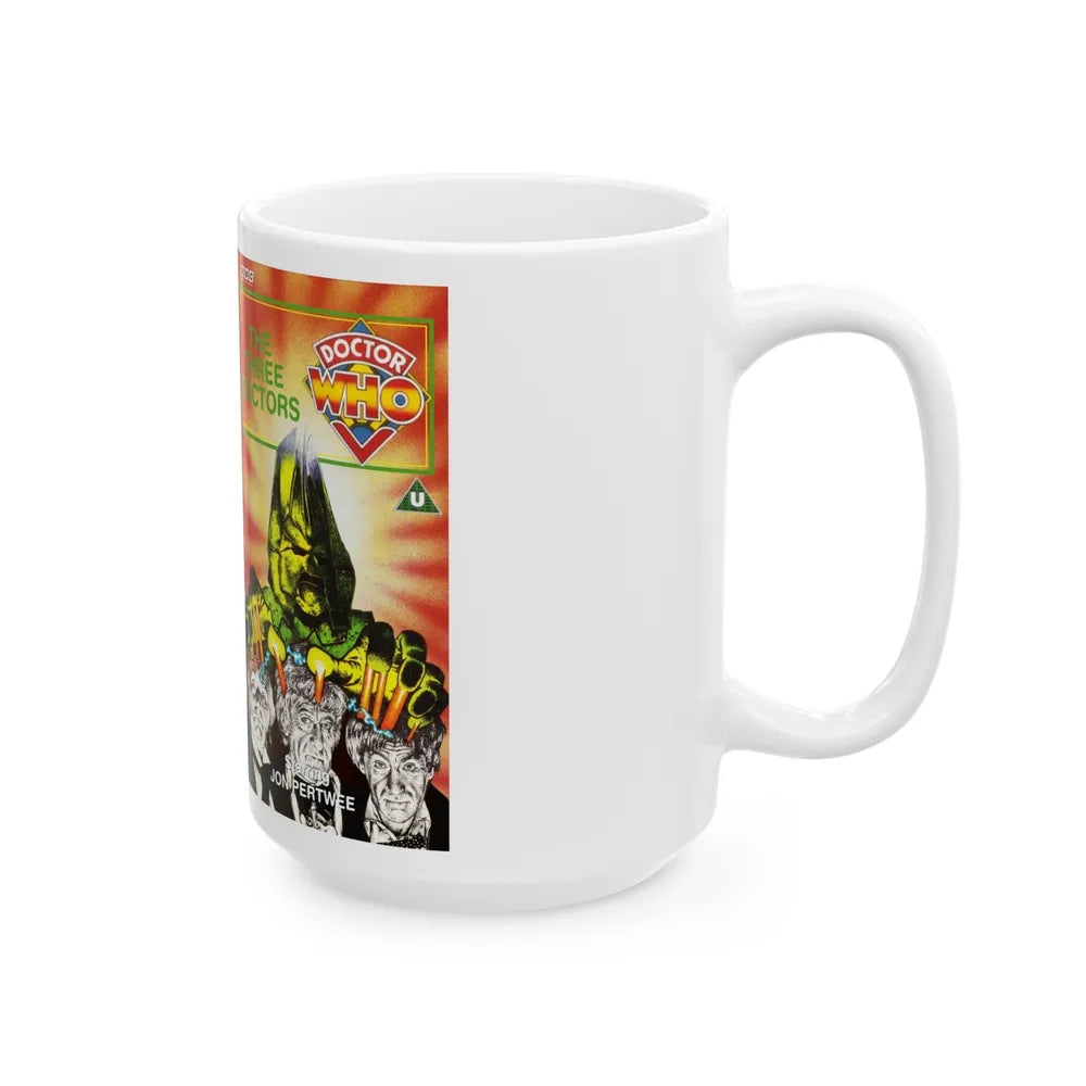 DOCTOR WHO THE THREE DOCTORS (VHS COVER) - White Coffee Mug-Go Mug Yourself