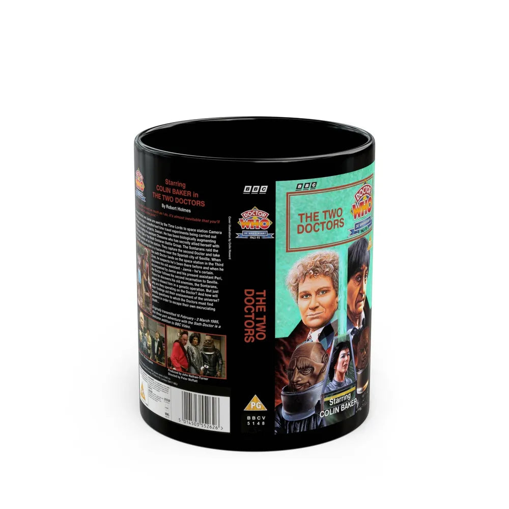 DOCTOR WHO THE TWO DOCTORS (VHS COVER) - Black Coffee Mug-11oz-Go Mug Yourself