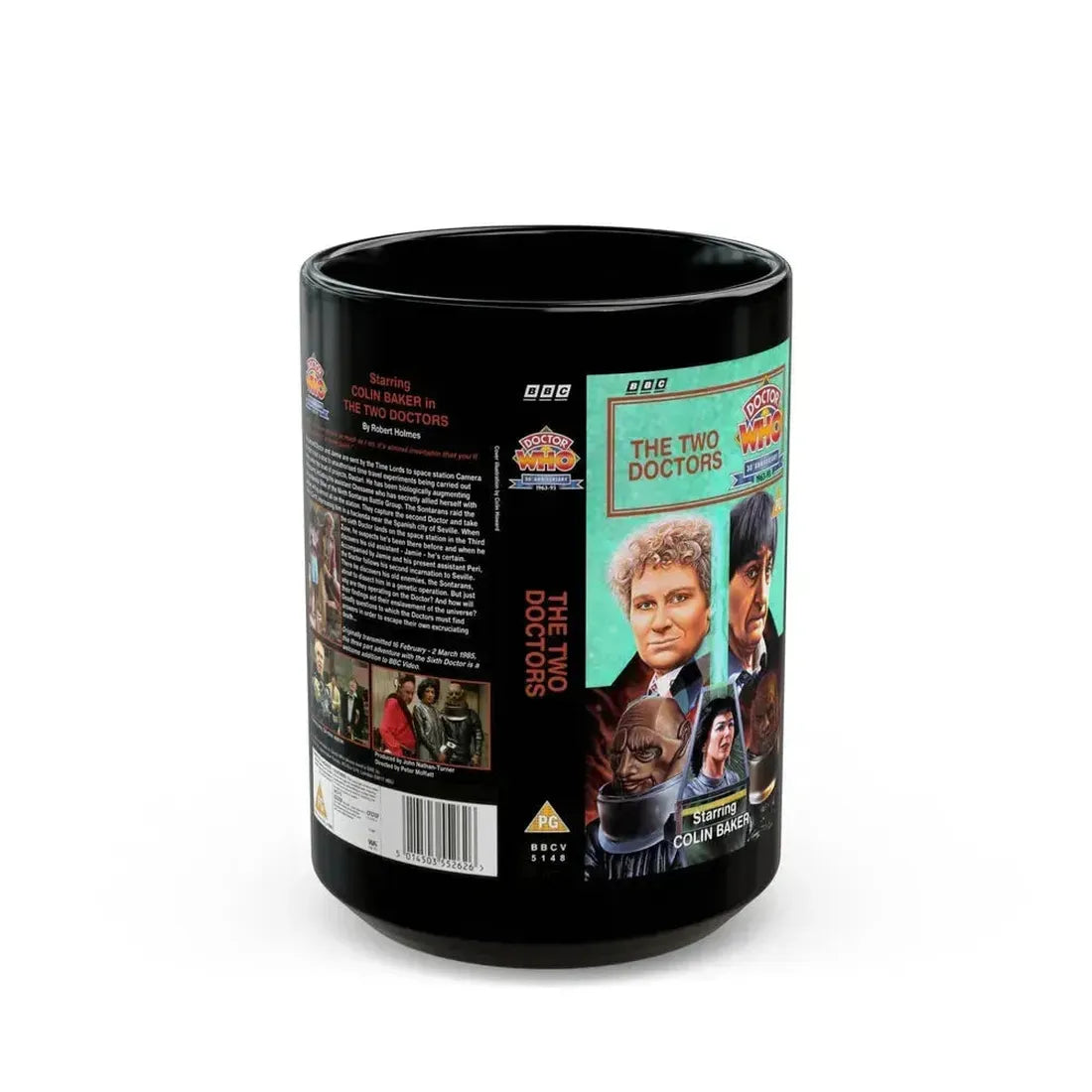 DOCTOR WHO THE TWO DOCTORS (VHS COVER) - Black Coffee Mug 15oz - Go Mug Yourself