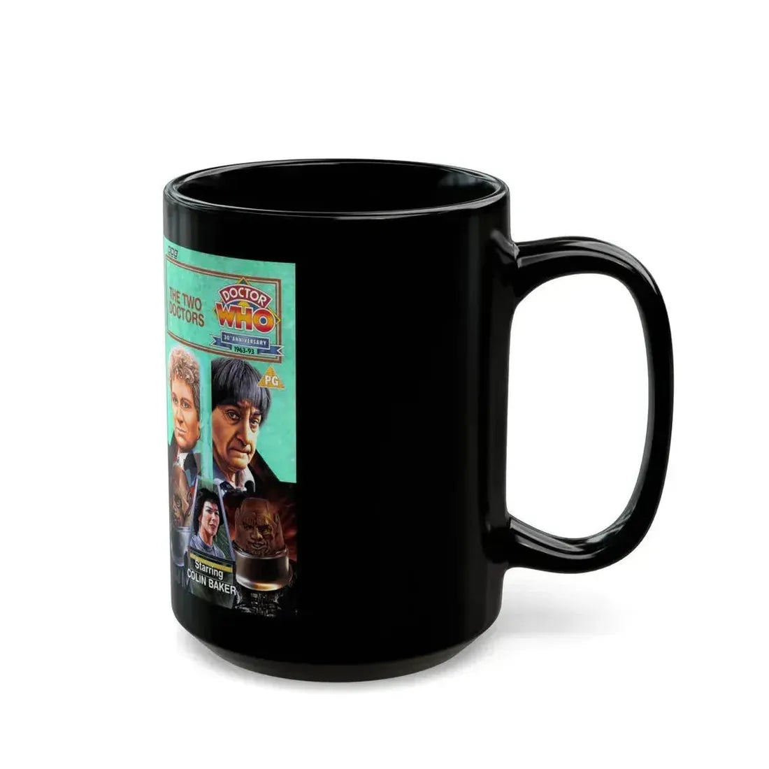 DOCTOR WHO THE TWO DOCTORS (VHS COVER) - Black Coffee Mug - Go Mug Yourself