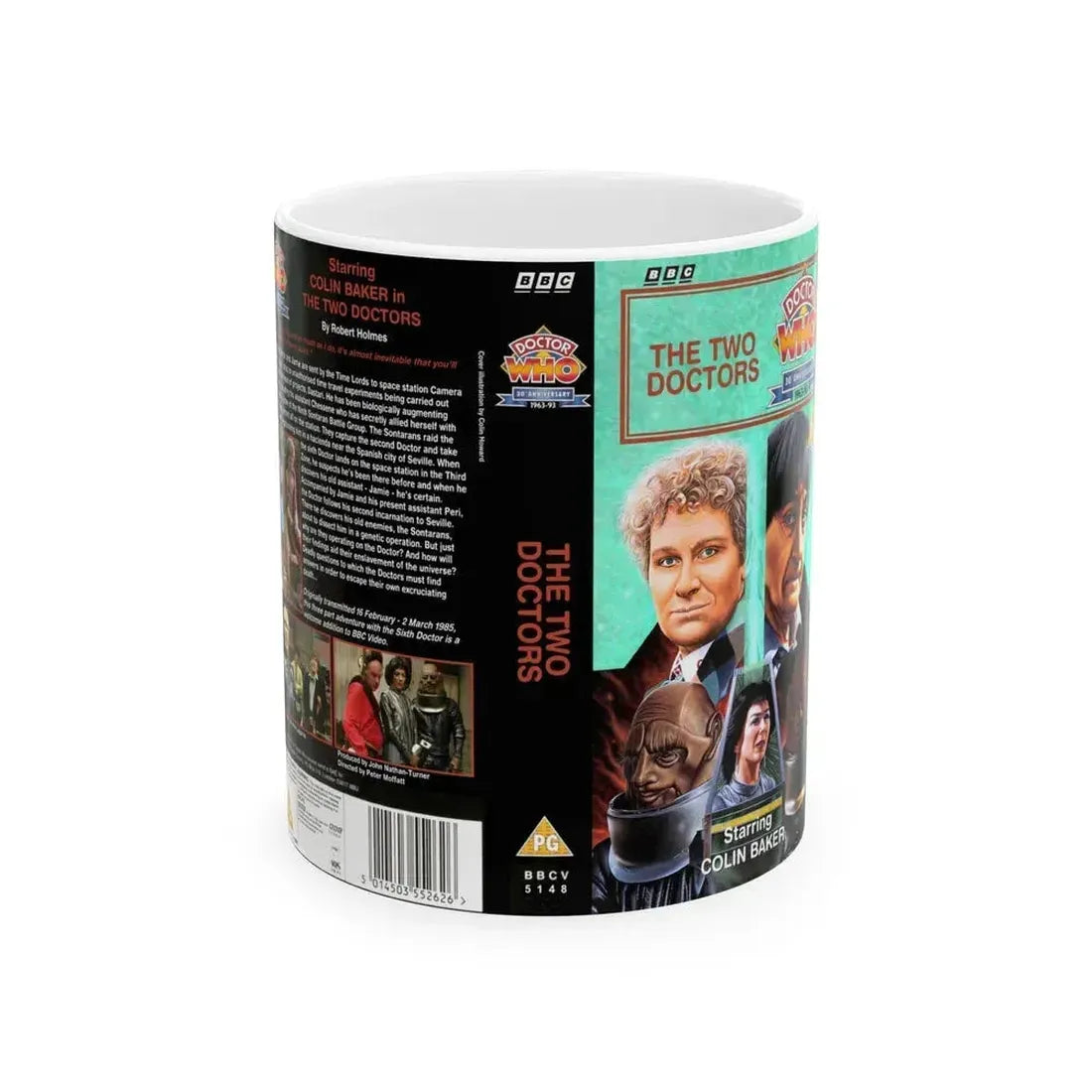 DOCTOR WHO THE TWO DOCTORS (VHS COVER) - White Coffee Mug 11oz - Go Mug Yourself