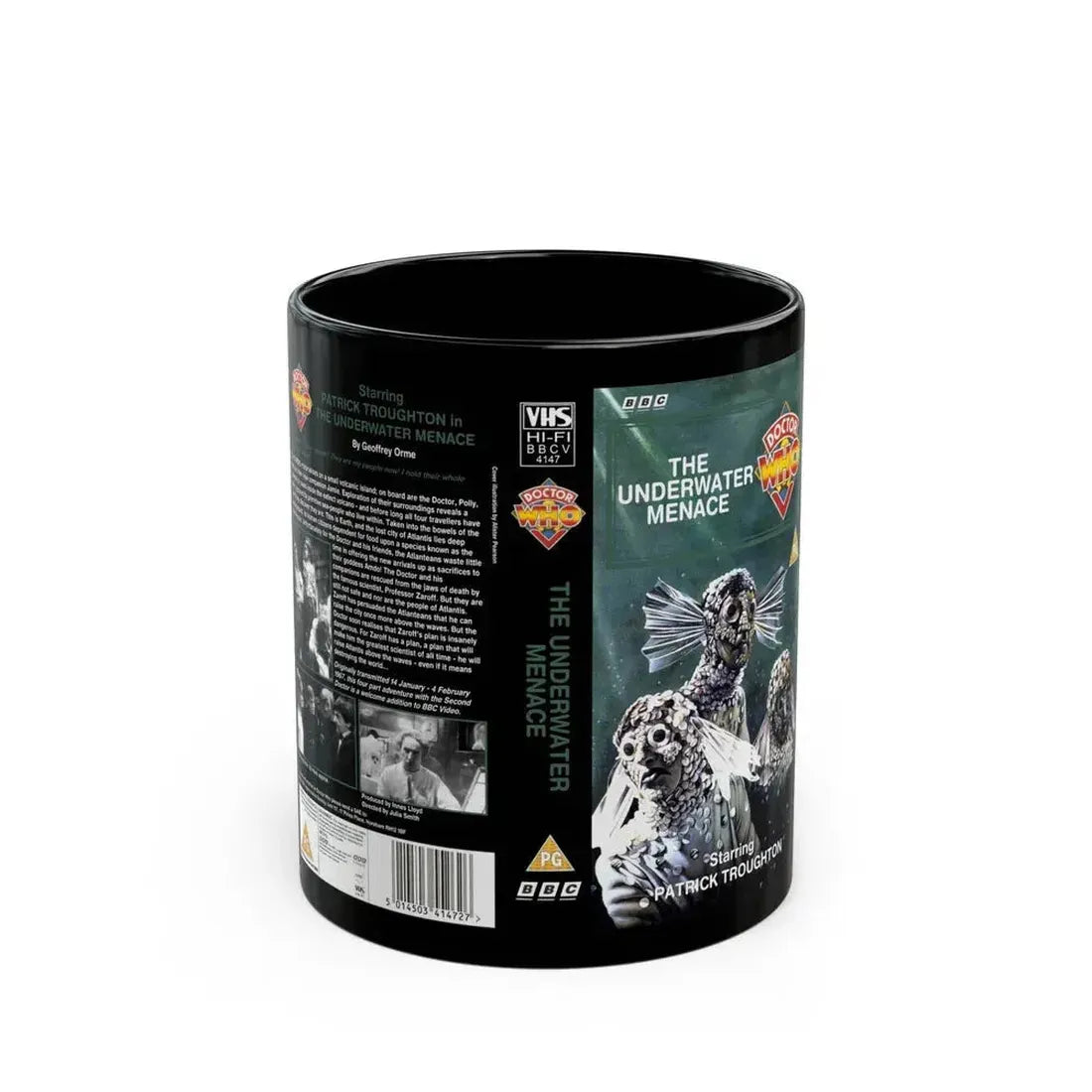 DOCTOR WHO THE UNDERWATER MENACE (VHS COVER) - Black Coffee Mug 11oz - Go Mug Yourself