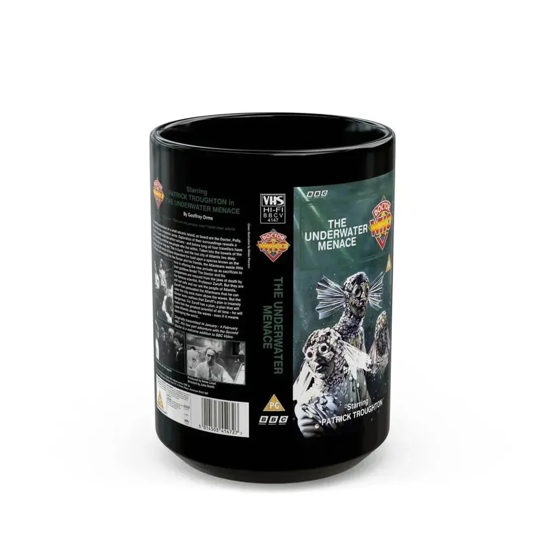 DOCTOR WHO THE UNDERWATER MENACE (VHS COVER) - Black Coffee Mug 15oz - Go Mug Yourself