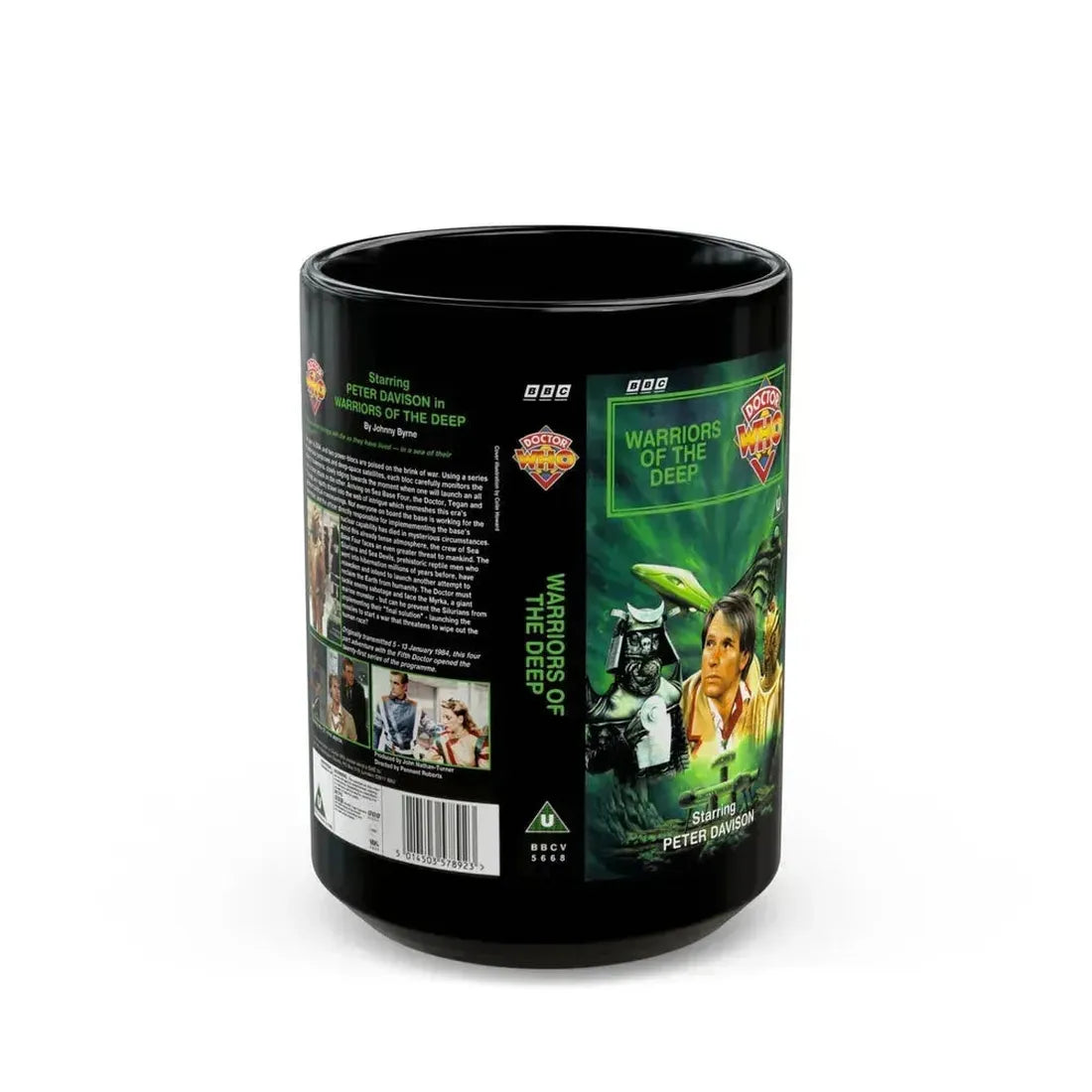 DOCTOR WHO WARRIORS OF THE DEEP (VHS COVER) - Black Coffee Mug 15oz - Go Mug Yourself
