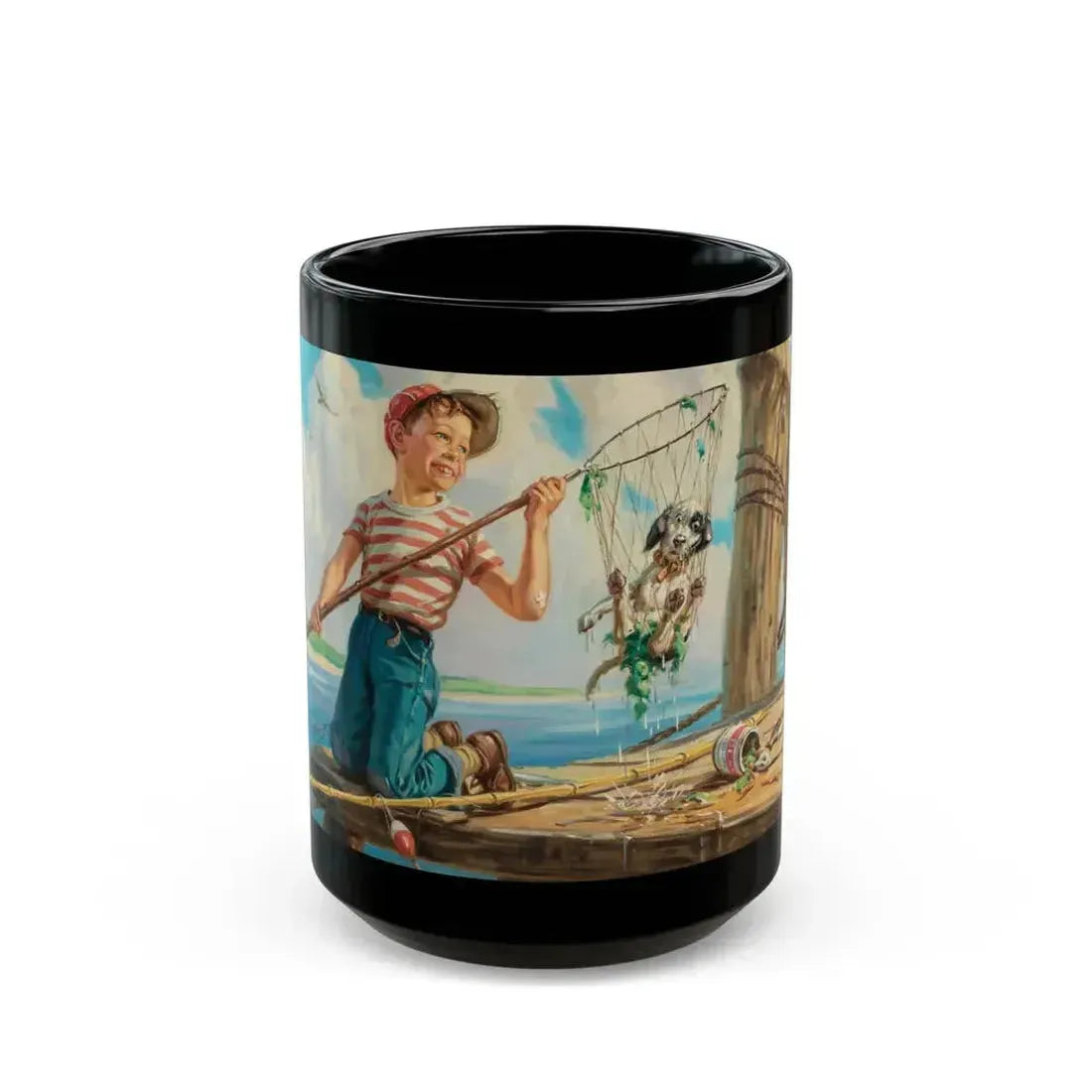 Dog in Net - Black Coffee Mug 15oz - Go Mug Yourself