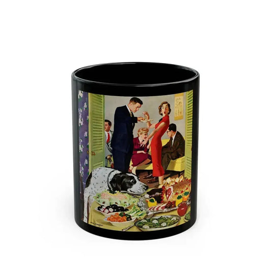 Doggy Buffet, Saturday Evening Post, January 5, 1957 - Black Coffee Mug 11oz - Go Mug Yourself