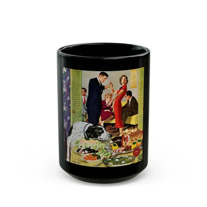 Doggy Buffet, Saturday Evening Post, January 5, 1957 - Black Coffee Mug 15oz - Go Mug Yourself