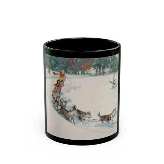 Dogsled Fun, calendar illustration - Black Coffee Mug 11oz - Go Mug Yourself