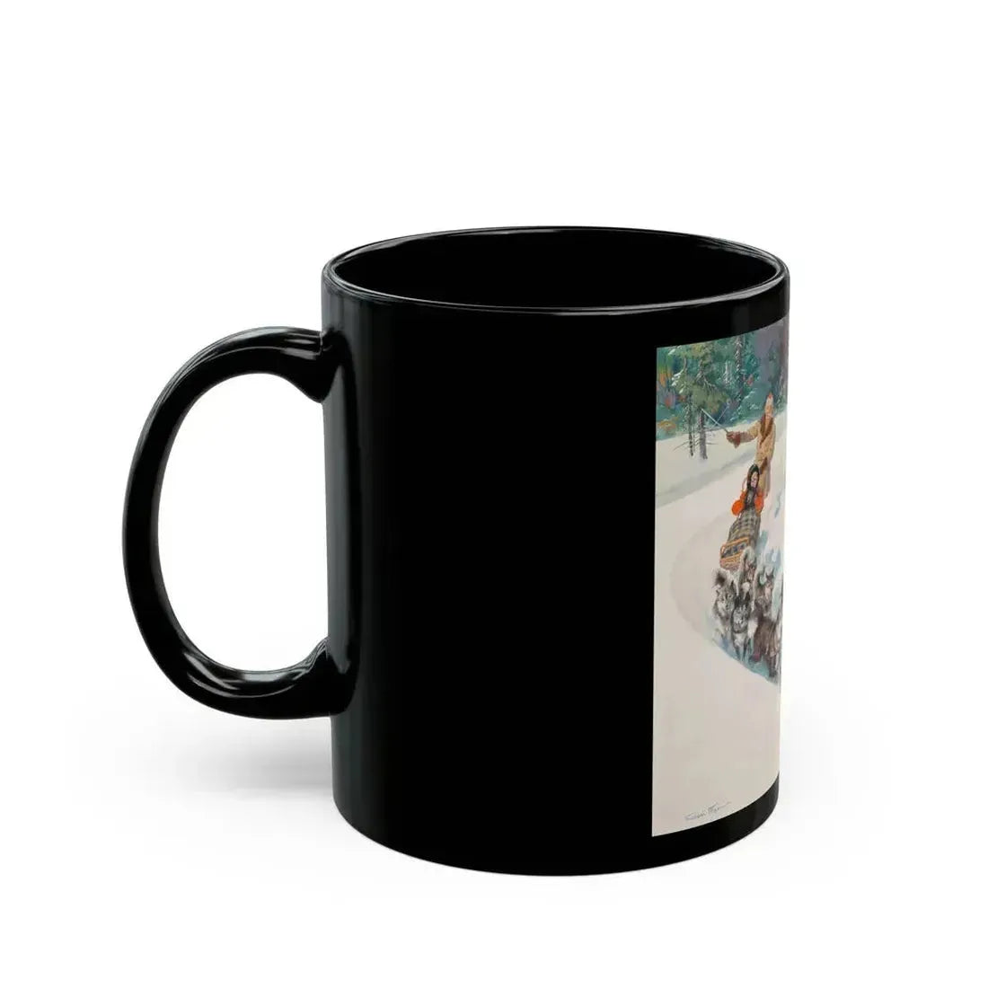Dogsled Fun, calendar illustration - Black Coffee Mug - Go Mug Yourself
