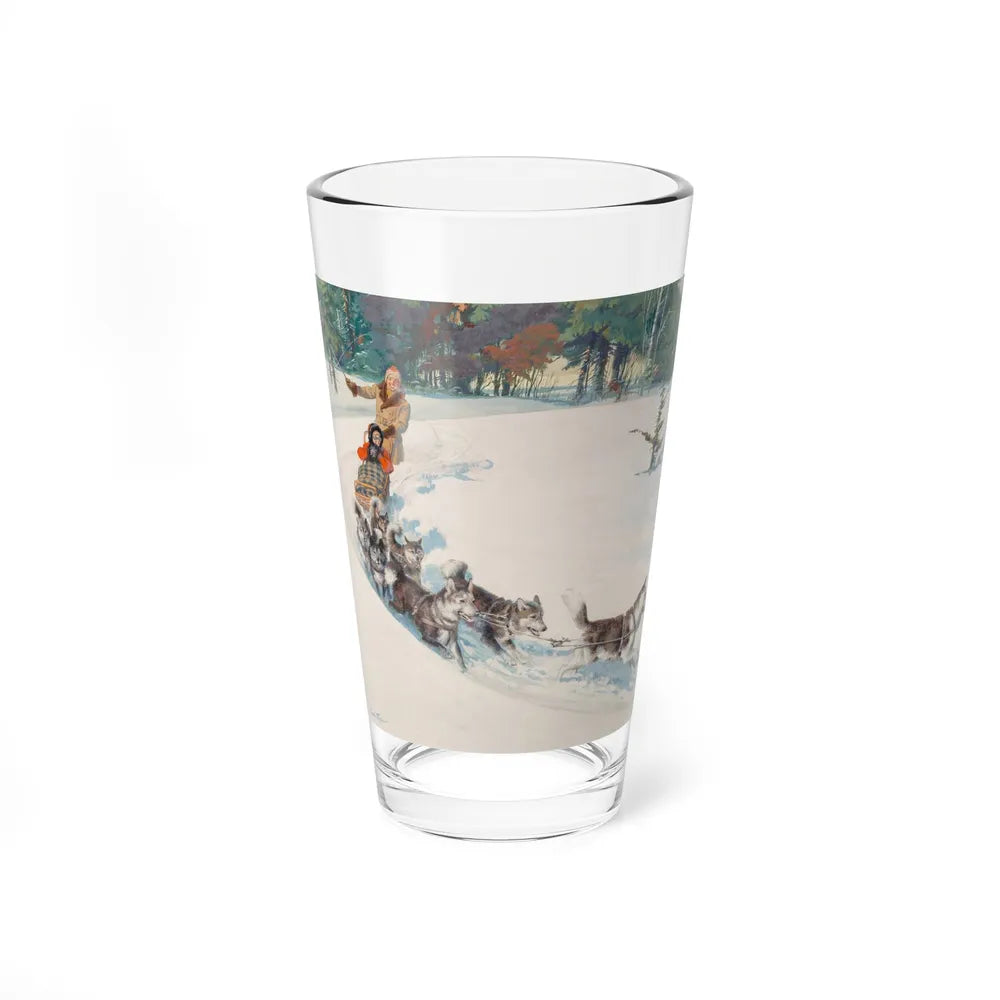 Dogsled Fun, calendar illustration - Pint Glass 16oz-16oz-Go Mug Yourself