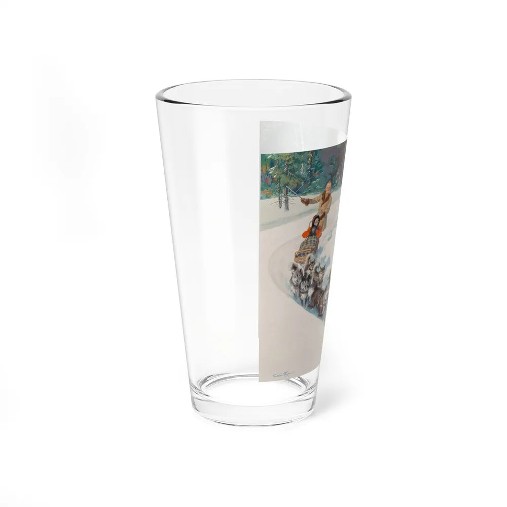 Dogsled Fun, calendar illustration - Pint Glass 16oz-Go Mug Yourself