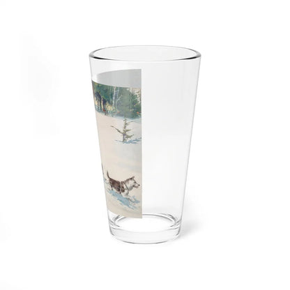 Dogsled Fun, calendar illustration - Pint Glass 16oz-Go Mug Yourself