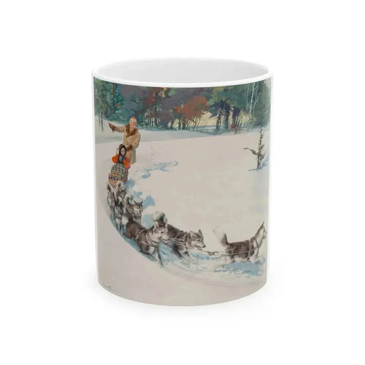 Dogsled Fun, calendar illustration - White Coffee Mug 11oz - Go Mug Yourself