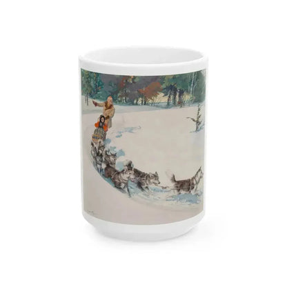 Dogsled Fun, calendar illustration - White Coffee Mug 15oz - Go Mug Yourself