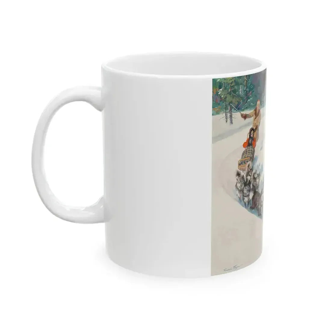 Dogsled Fun, calendar illustration - White Coffee Mug - Go Mug Yourself