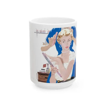 Dolled Up, woman's magazine story illustration, 1954 - White Coffee Mug 15oz - Go Mug Yourself