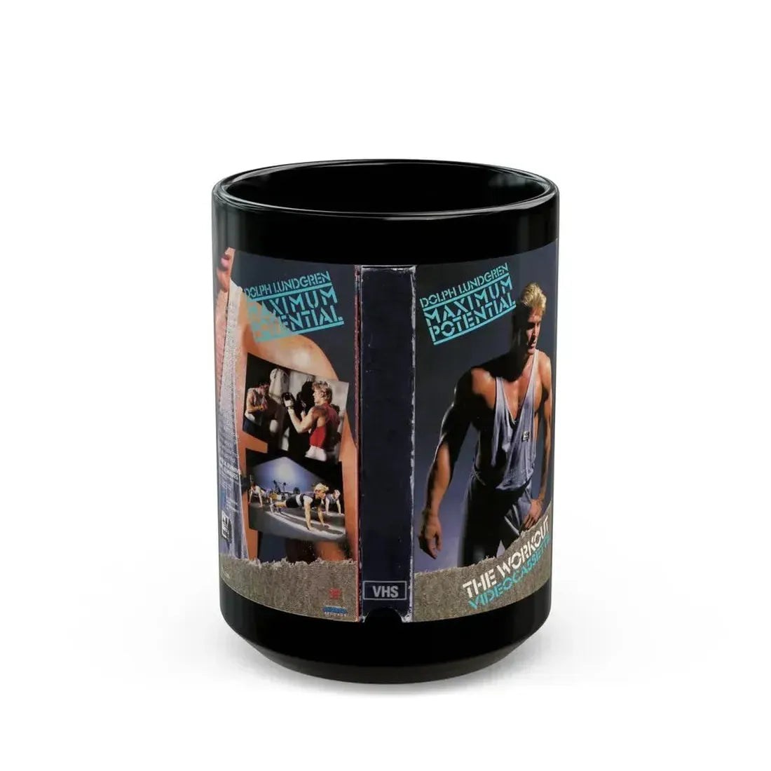 DOLPH LUNDGREN MAXIMUM POTENTIAL (VHS COVER) - Black Coffee Mug 15oz - Go Mug Yourself