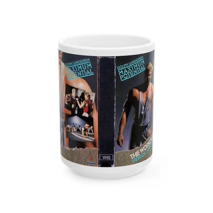 DOLPH LUNDGREN MAXIMUM POTENTIAL (VHS COVER) - White Coffee Mug-15oz-Go Mug Yourself