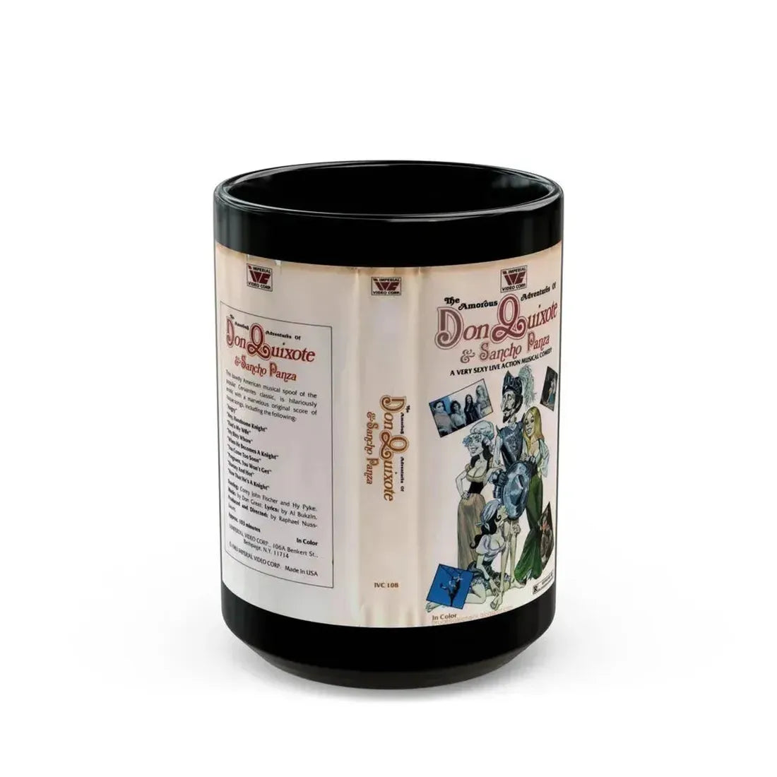 DON QUIXOTE AND SANCHO PANZA SEXPLOITATION (VHS COVER) - Black Coffee Mug 15oz - Go Mug Yourself