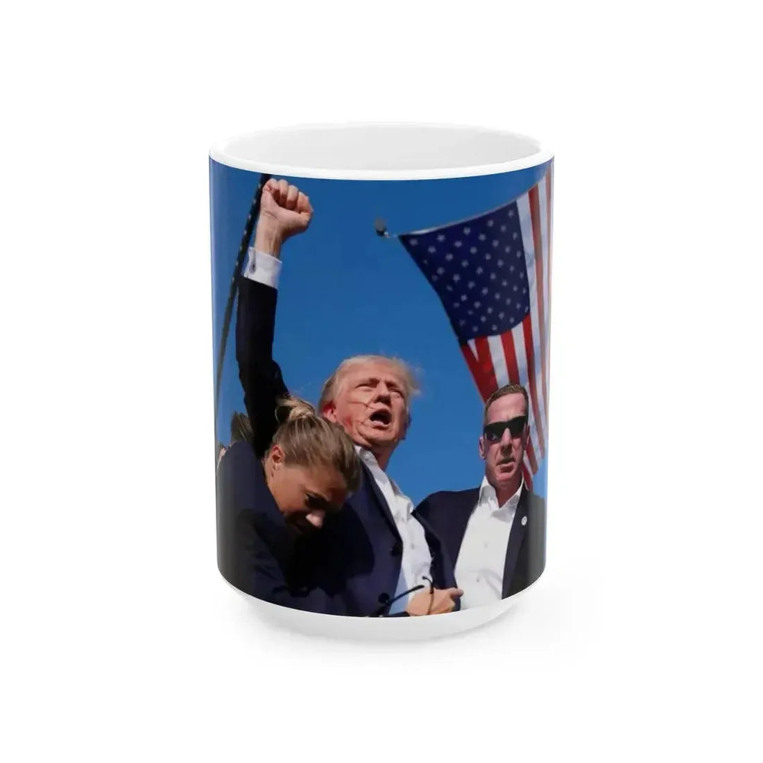 Donald Trump Shot Assasanation Attempt Bloody Ear USA - White Coffee Mug 15oz - Go Mug Yourself