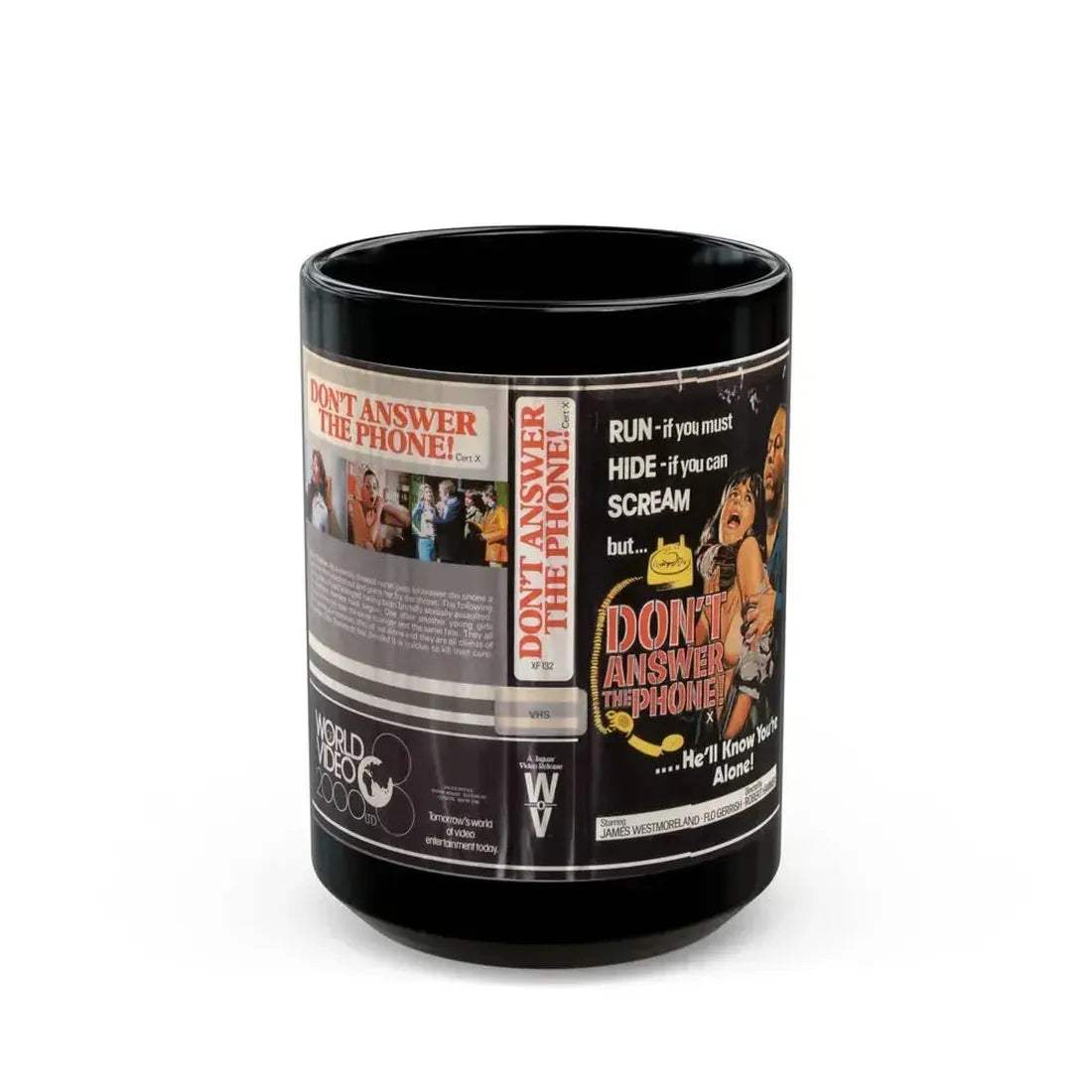 DONT ANSWER THE PHONE WORLD VIDEO 2000 LTD (VHS COVER) - Black Coffee Mug 15oz - Go Mug Yourself