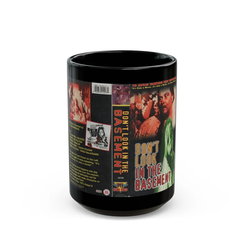 DONT LOOK IN THE BASEMENT (VHS COVER) - Black Coffee Mug-15oz-Go Mug Yourself