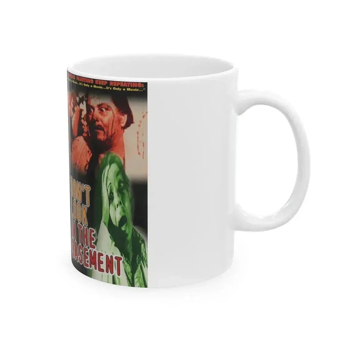 DONT LOOK IN THE BASEMENT (VHS COVER) - White Coffee Mug - Go Mug Yourself