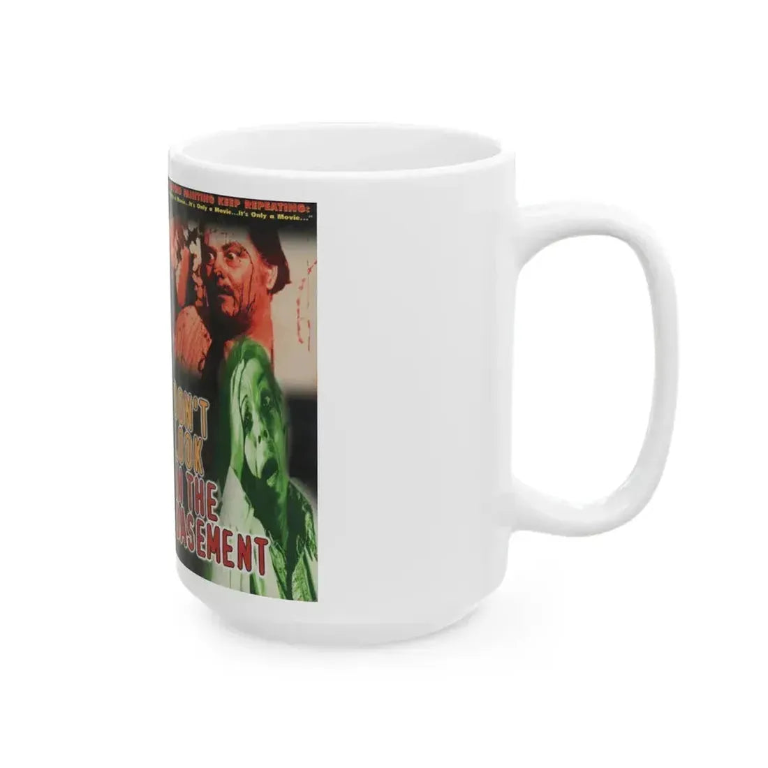 DONT LOOK IN THE BASEMENT (VHS COVER) - White Coffee Mug - Go Mug Yourself