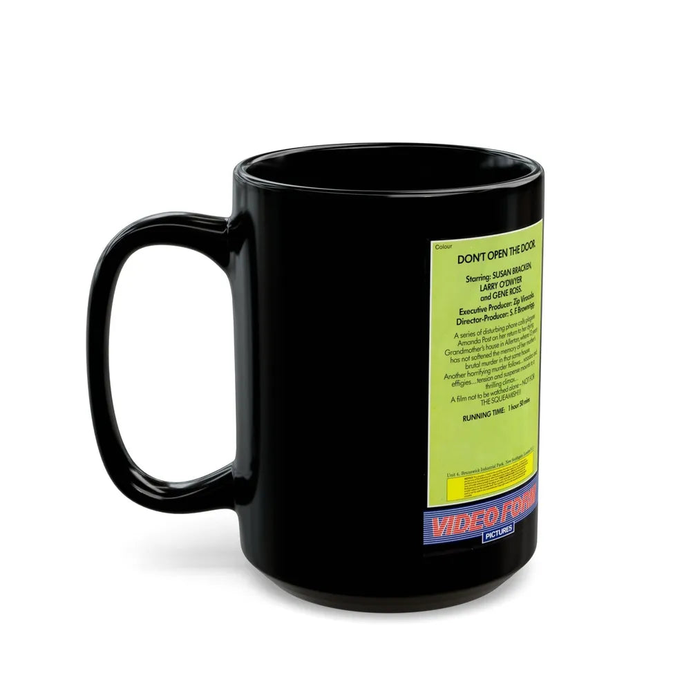 DONT OPEN THE DOOR VIDEO FORM PICTURES (VHS COVER) - Black Coffee Mug-Go Mug Yourself