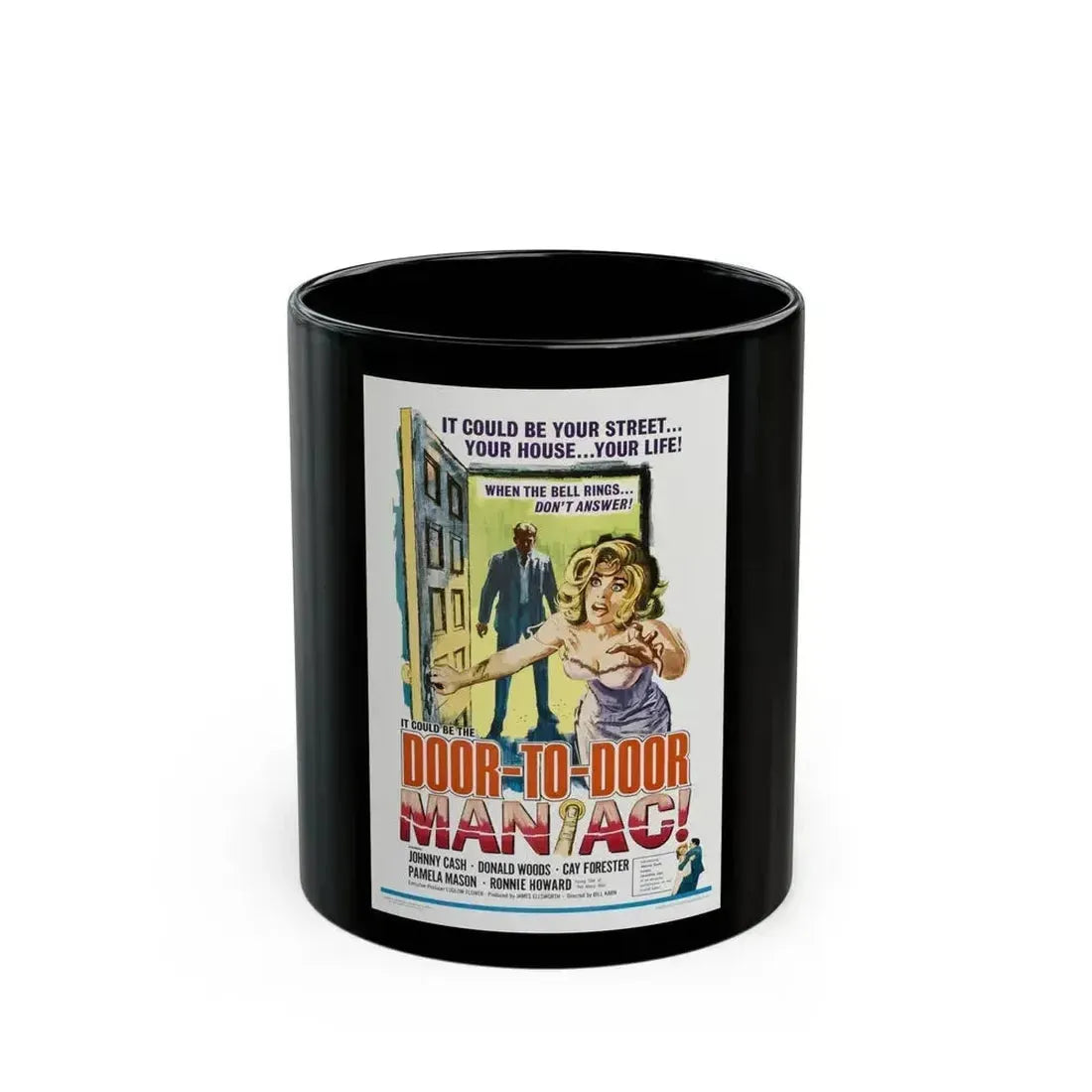 DOOR TO DOOR MANIAC 1961 Movie Poster - Black Coffee Mug 11oz - Go Mug Yourself