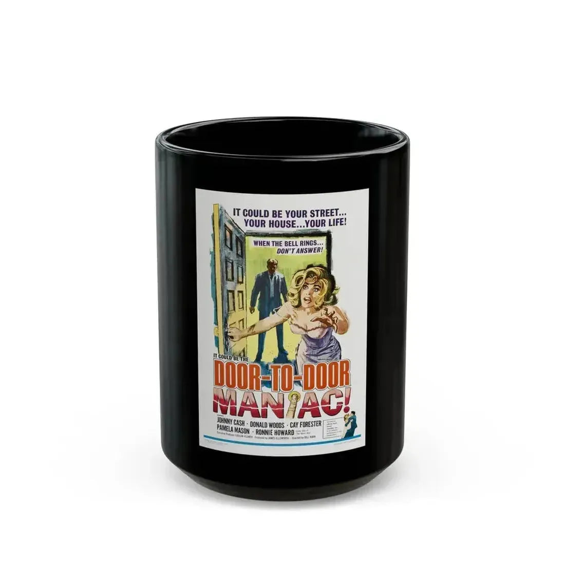 DOOR TO DOOR MANIAC 1961 Movie Poster - Black Coffee Mug 15oz - Go Mug Yourself