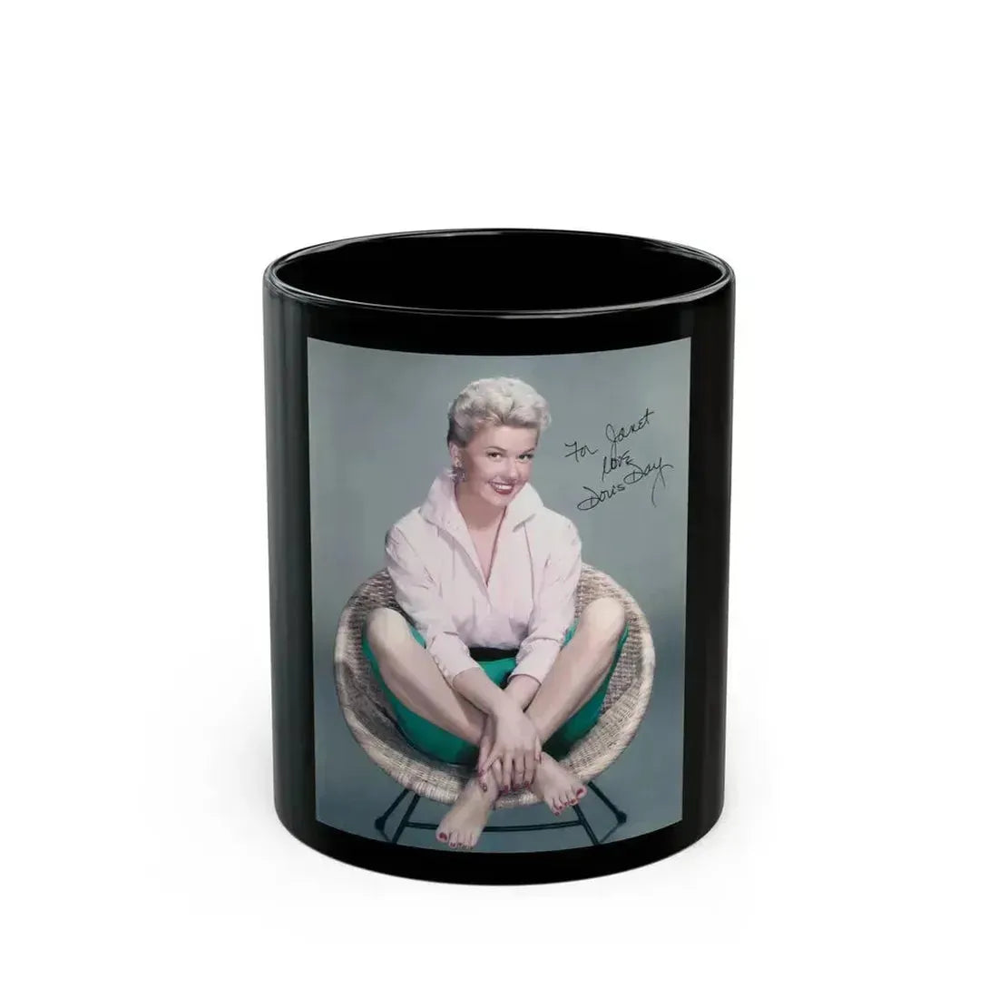 Doris Day #111 (Vintage Female Icon) Black Coffee Mug 11oz - Go Mug Yourself