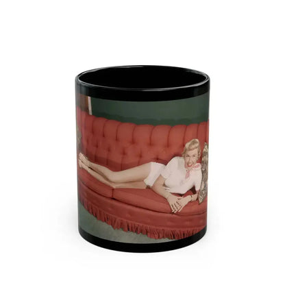 Doris Day #62 - Beautiful Feet & Red Painted Toes in White Thong Sandals (Vintage Female Icon) Black Coffee Mug 11oz - Go Mug Yourself