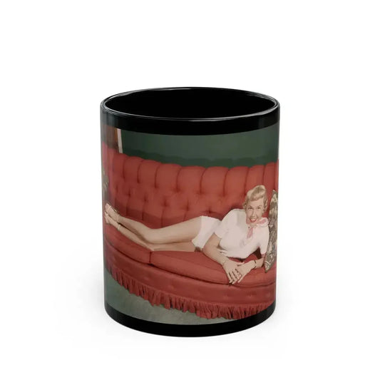 Doris Day #62 - Beautiful Feet & Red Painted Toes in White Thong Sandals (Vintage Female Icon) Black Coffee Mug 11oz - Go Mug Yourself