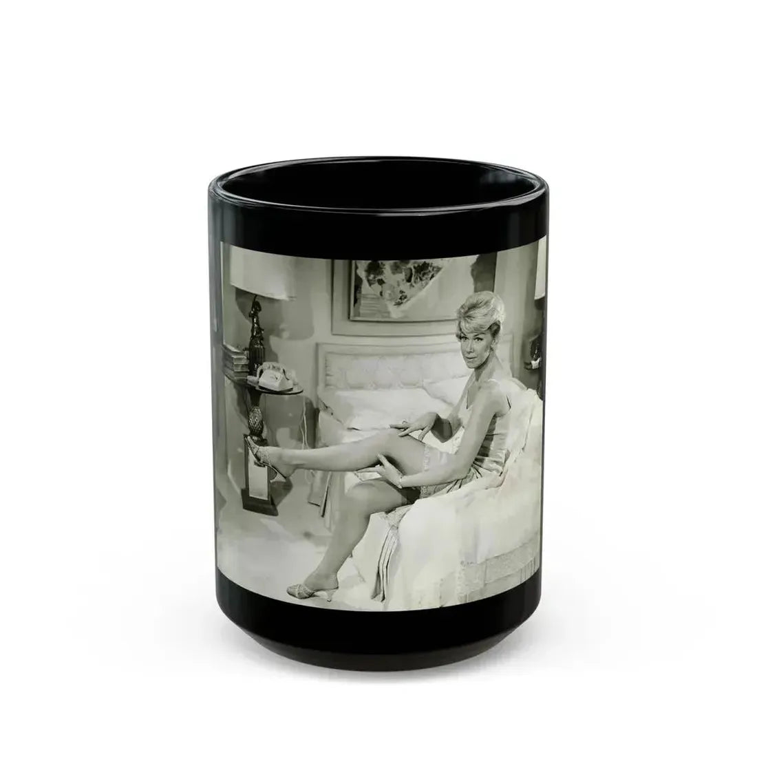 Doris Day #69 (Vintage Female Icon) Black Coffee Mug 15oz - Go Mug Yourself