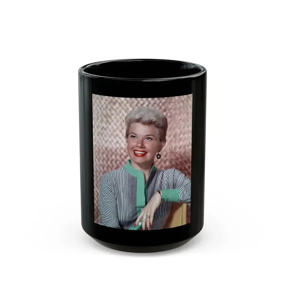 Doris Day #79 (Vintage Female Icon) Black Coffee Mug 15oz - Go Mug Yourself
