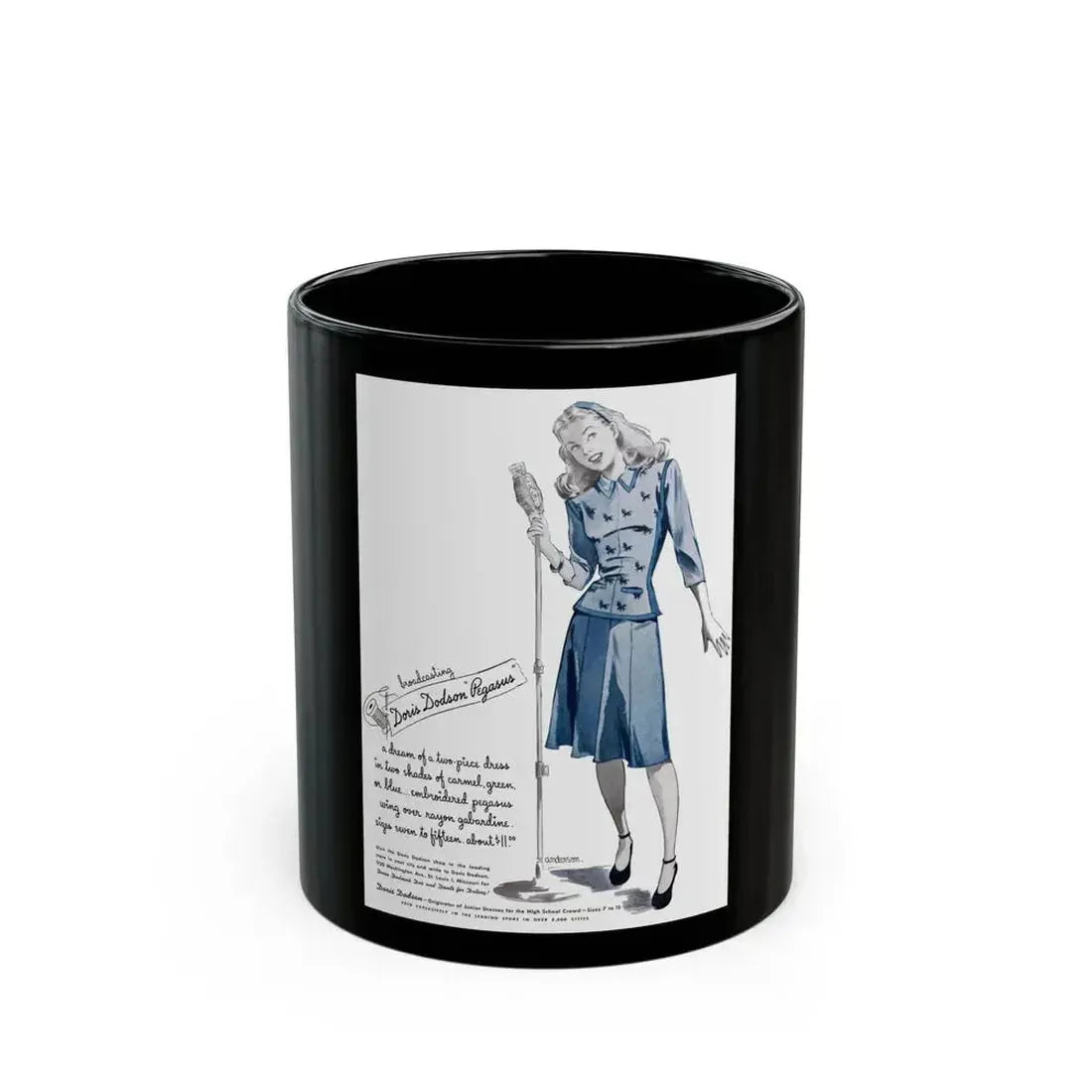 Doris Dodson ad, Calling All Girls, October 1944 - Black Coffee Mug 11oz - Go Mug Yourself
