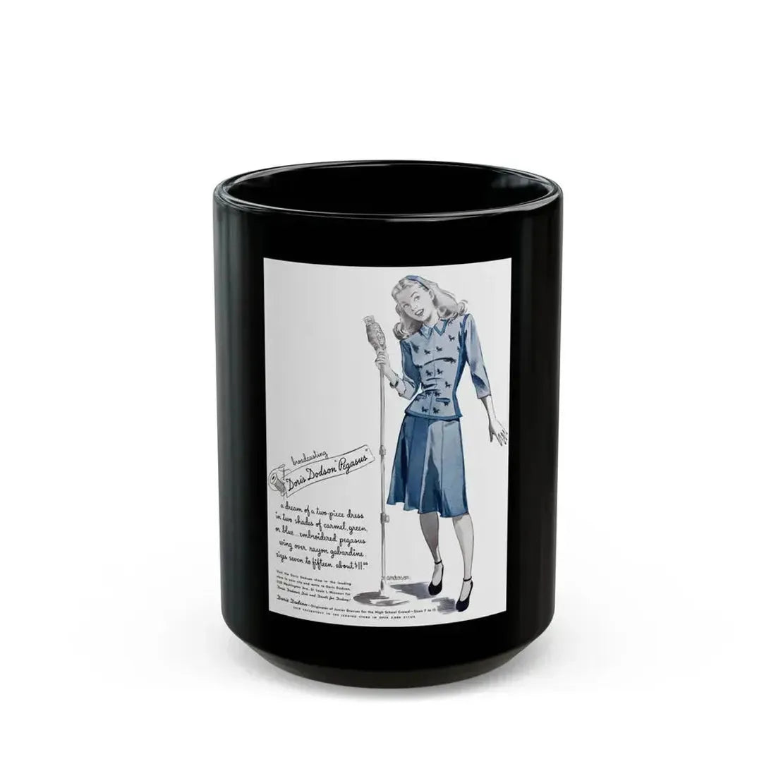 Doris Dodson ad, Calling All Girls, October 1944 - Black Coffee Mug 15oz - Go Mug Yourself