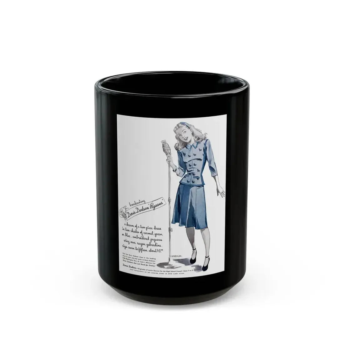 Doris Dodson ad, Calling All Girls, October 1944 - Black Coffee Mug 15oz - Go Mug Yourself