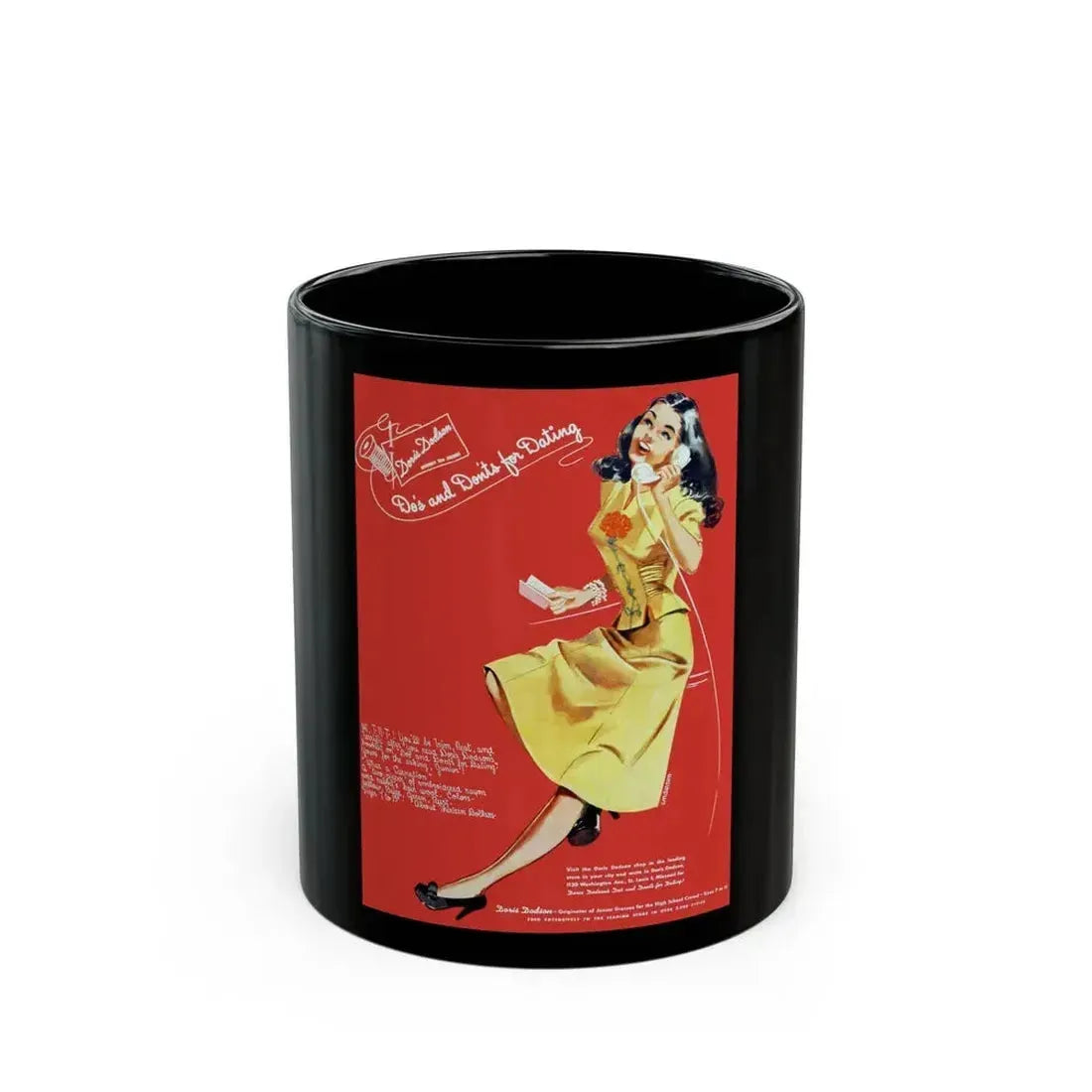 Doris Dodson ad, Calling All Girls, September 1944 - Black Coffee Mug 11oz - Go Mug Yourself