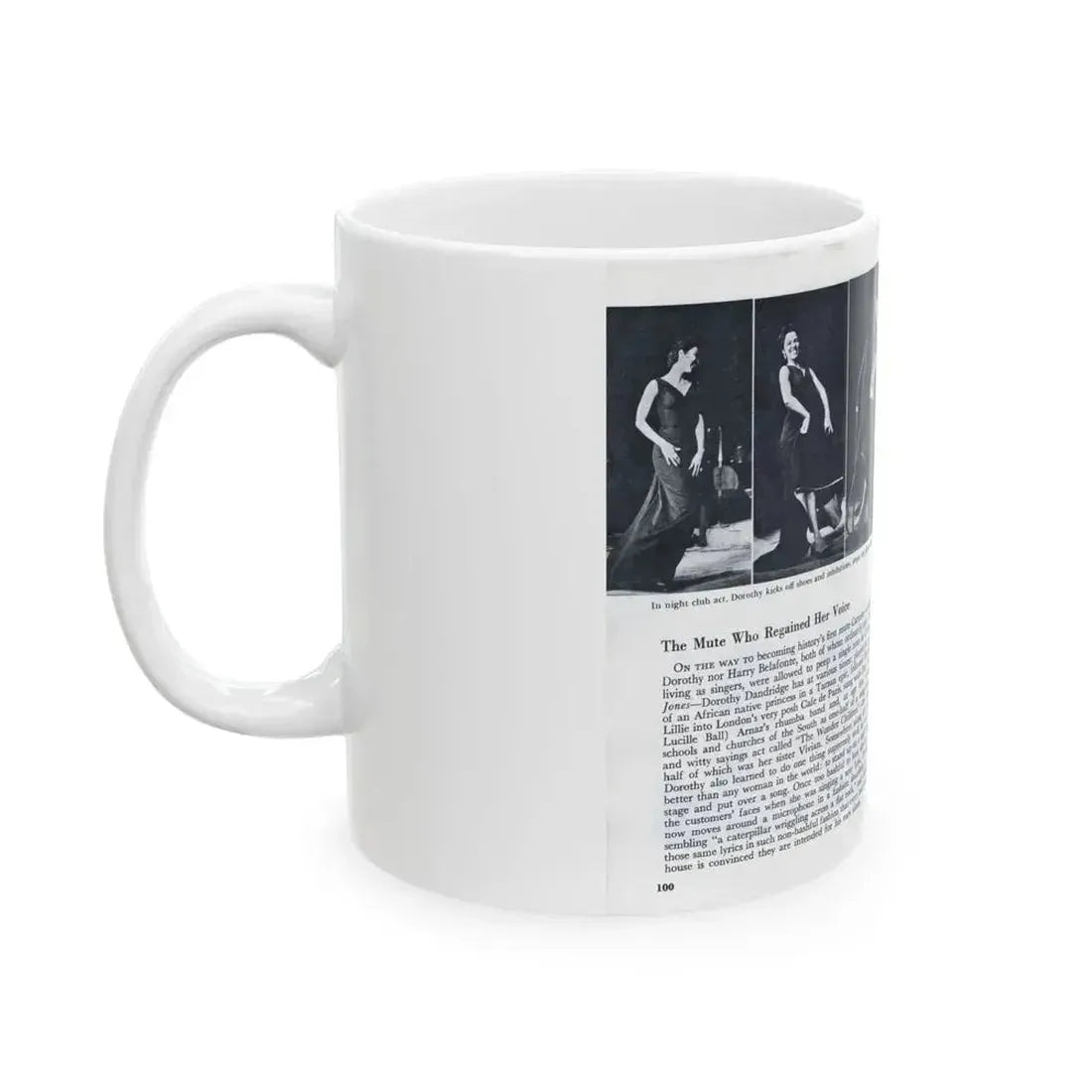 Dorothy Dandridge #100 - Pages 7 & 8 of 8 Featuring, Dorothy with, 2 B&W Photos & Article ending from Pageant Digest Mag. June '55 (Vintage Female Icon) White Coffee Mug - Go Mug Yourself