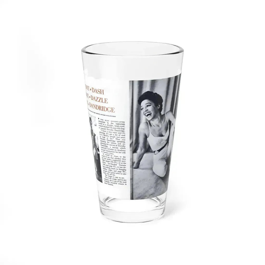 Dorothy Dandridge #97 - Pages 1 & 2 of 8 Featuring, Dorothy with, 2 B&W Photos & Article from Pageant Digest Mag. June '55 (Vintage Female Icon) Pint Glass 16oz 16oz - Go Mug Yourself