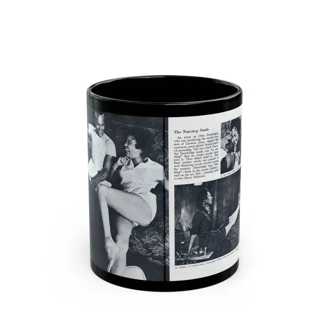 Dorothy Dandridge #98 - Pages 3 & 4 of 8 Featuring, Dorothy with, 3 B&W Photos & Article from Pageant Digest Mag. June '55 (Vintage Female Icon) Black Coffee Mug 11oz - Go Mug Yourself